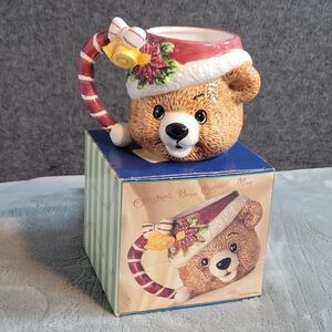 Vintage 1996 Teddy Bear Christmas Holiday Mug 20 oz Cup Nuts~Candy~Planter w/Box